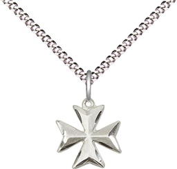 [5992SS-CX/18S] Sterling Silver Maltese Cross Pendant on a 18 inch Light Rhodium Light Curb chain