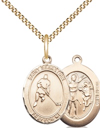 [8165GF/18G] 14kt Gold Filled Saint Sebastian Ice Hockey Pendant on a 18 inch Gold Plate Light Curb chain