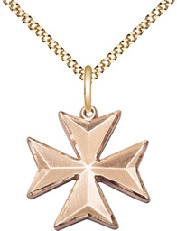 [5993GF-CV/18G] 14kt Gold Filled Maltese Cross Pendant on a 18 inch Gold Plate Light Curb chain