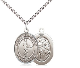 [8166SS/18S] Sterling Silver Saint Sebastian Tennis Pendant on a 18 inch Light Rhodium Light Curb chain