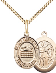 [8167GF/18G] 14kt Gold Filled Saint Sebastian Swimming Pendant on a 18 inch Gold Plate Light Curb chain