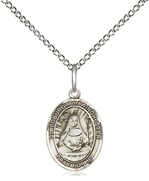 [9324SS/18SS] Sterling Silver Saint Edburga of Winchester Pendant on a 18 inch Sterling Silver Light Curb chain