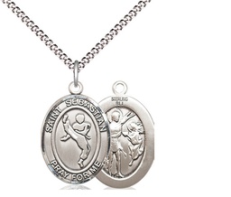 [8168SS/18S] Sterling Silver Saint Sebastian Martial Arts Pendant on a 18 inch Light Rhodium Light Curb chain