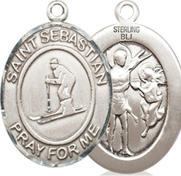 [8169SS] Sterling Silver Saint Sebastian Skiing Medal