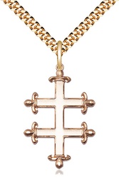 [5995GF/24G] 14kt Gold Filled Cross of Lorraine Pendant on a 24 inch Gold Plate Heavy Curb chain