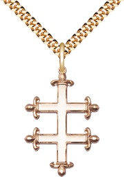 [5995GF/24G] 14kt Gold Filled Cross of Lorraine Pendant on a 24 inch Gold Plate Heavy Curb chain