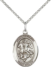 [8040SS/18SS] Sterling Silver Saint George Pendant on a 18 inch Sterling Silver Light Curb chain
