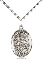 [8040SS/18SS] Sterling Silver Saint George Pendant on a 18 inch Sterling Silver Light Curb chain