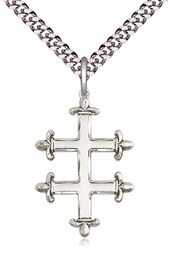 [5995SS/24S] Sterling Silver Cross of Lorraine Pendant on a 24 inch Light Rhodium Heavy Curb chain