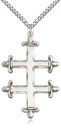 [5996SS/24SS] Sterling Silver Cross of Lorraine Pendant on a 24 inch Sterling Silver Heavy Curb chain