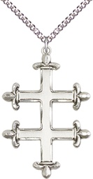 [5996SS/24SS] Sterling Silver Cross of Lorraine Pendant on a 24 inch Sterling Silver Heavy Curb chain