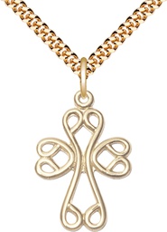 [5998GF/24G] 14kt Gold Filled Scroll Cross Pendant on a 24 inch Gold Plate Heavy Curb chain