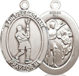 [8174SS] Sterling Silver Saint Sebastian Lacrosse Medal