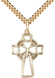 [5999GF/24G] 14kt Gold Filled Shamrock Cross Pendant on a 24 inch Gold Plate Heavy Curb chain