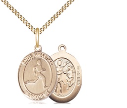 [8176GF/18G] 14kt Gold Filled Saint Sebastian Track and Field Pendant on a 18 inch Gold Plate Light Curb chain