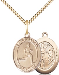 [8176GF/18G] 14kt Gold Filled Saint Sebastian Track and Field Pendant on a 18 inch Gold Plate Light Curb chain