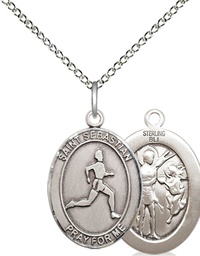 [8176SS/18SS] Sterling Silver Saint Sebastian Track and Field Pendant on a 18 inch Sterling Silver Light Curb chain