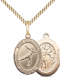 [8177GF/18G] 14kt Gold Filled Saint Sebastian Figure Skating Pendant on a 18 inch Gold Plate Light Curb chain