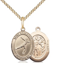 [8177GF/18G] 14kt Gold Filled Saint Sebastian Figure Skating Pendant on a 18 inch Gold Plate Light Curb chain