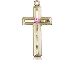 [6000GF-STN10] 14kt Gold Filled Cross Medal with a 3mm Rose Swarovski stone