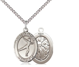 [8177SS/18S] Sterling Silver Saint Sebastian Figure Skating Pendant on a 18 inch Light Rhodium Light Curb chain