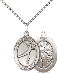 [8177SS/18SS] Sterling Silver Saint Sebastian Figure Skating Pendant on a 18 inch Sterling Silver Light Curb chain