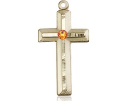 [6000GF-STN11] 14kt Gold Filled Cross Medal with a 3mm Topaz Swarovski stone