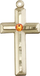 [6000GF-STN11] 14kt Gold Filled Cross Medal with a 3mm Topaz Swarovski stone