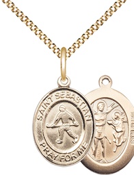 [8178GF/18G] 14kt Gold Filled Saint Sebastian Field Hockey Pendant on a 18 inch Gold Plate Light Curb chain