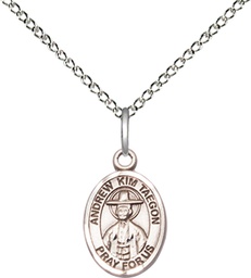 [9373SS/18SS] Sterling Silver Saint Andrew Kim Taegon Pendant on a 18 inch Sterling Silver Light Curb chain