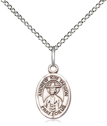 [9373SS/18SS] Sterling Silver Saint Andrew Kim Taegon Pendant on a 18 inch Sterling Silver Light Curb chain