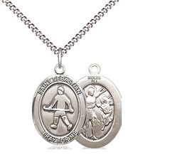 [8178SS/18S] Sterling Silver Saint Sebastian Field Hockey Pendant on a 18 inch Light Rhodium Light Curb chain