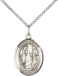 [8041SS/18SS] Sterling Silver Saint Genevieve Pendant on a 18 inch Sterling Silver Light Curb chain