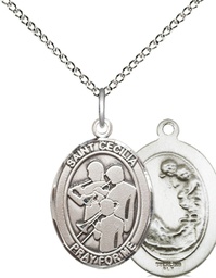 [8179SS/18SS] Sterling Silver Saint Cecilia Marching Band Pendant on a 18 inch Sterling Silver Light Curb chain