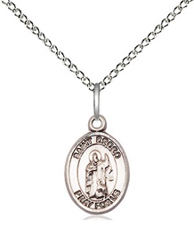 [9386SS/18SS] Sterling Silver Saint Drogo Pendant on a 18 inch Sterling Silver Light Curb chain