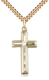 [6000GF-STN4/24G] 14kt Gold Filled Cross Pendant with a 3mm Crystal Swarovski stone on a 24 inch Gold Plate Heavy Curb chain