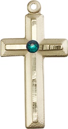 [6000GF-STN5] 14kt Gold Filled Cross Medal with a 3mm Emerald Swarovski stone