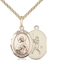 [8181GF/18G] 14kt Gold Filled Saint Rita Baseball Pendant on a 18 inch Gold Plate Light Curb chain