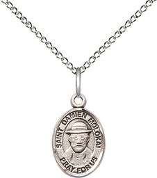 [9412SS/18SS] Sterling Silver Saint Damien of Molokai Pendant on a 18 inch Sterling Silver Light Curb chain