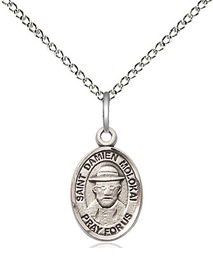 [9412SS/18SS] Sterling Silver Saint Damien of Molokai Pendant on a 18 inch Sterling Silver Light Curb chain