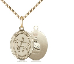 [8182GF/18G] 14kt Gold Filled Saint Kateri Equestrian Pendant on a 18 inch Gold Plate Light Curb chain