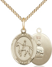 [8182GF/18G] 14kt Gold Filled Saint Kateri Equestrian Pendant on a 18 inch Gold Plate Light Curb chain