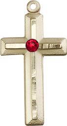 [6000GF-STN7] 14kt Gold Filled Cross Medal with a 3mm Ruby Swarovski stone