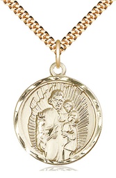 [0036KGF/24G] 14kt Gold Filled Saint Joseph Pendant on a 24 inch Gold Plate Heavy Curb chain