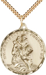 [0203CGF/24G] 14kt Gold Filled Saint Christopher Pendant on a 24 inch Gold Plate Heavy Curb chain