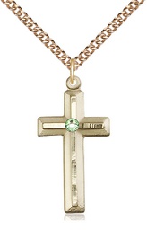 [6000GF-STN8/24GF] 14kt Gold Filled Cross Pendant with a 3mm Peridot Swarovski stone on a 24 inch Gold Filled Heavy Curb chain