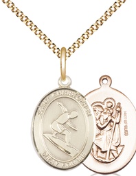 [8184GF/18G] 14kt Gold Filled Saint Christopher Surfing Pendant on a 18 inch Gold Plate Light Curb chain