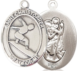 [8184SS] Sterling Silver Saint Christopher Surfing Medal