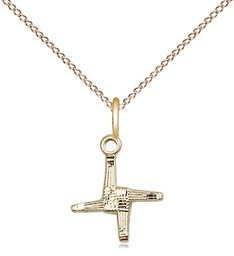 [0291GF/18GF] 14kt Gold Filled Saint Brigid Cross Pendant on a 18 inch Gold Filled Light Curb chain