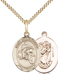 [8185GF/18G] 14kt Gold Filled Saint Christopher Motorcycle Pendant on a 18 inch Gold Plate Light Curb chain